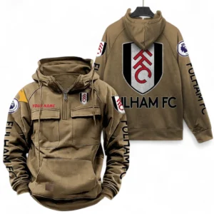 Fulham F.C Fans Gift Tactical Quarter Zip Hoodie, All Over Print Tactical Quarter Zip Hoodie For Sport Fan, Custom Name EPL111073025125-Khaki