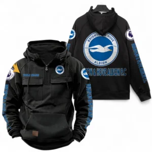 Brighton & Hove Albion F.C Fans Gift Tactical Quarter Zip Hoodie, All Over Print Tactical Quarter Zip Hoodie For Sport Fan, Custom Name EPL111073025126-Black
