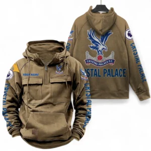 Crystal Palace F.C Fans Gift Tactical Quarter Zip Hoodie, All Over Print Tactical Quarter Zip Hoodie For Sport Fan, Custom Name EPL111073025127-Khaki