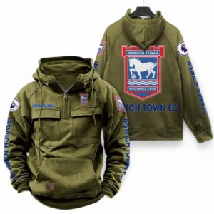 Ipswich Town F.C Fans Gift Tactical Quarter Zip Hoodie, All Over Print Tactical Quarter Zip Hoodie For Sport Fan, Custom Name EPL111073025128-Army Green