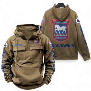 Ipswich Town F.C Fans Gift Tactical Quarter Zip Hoodie, All Over Print Tactical Quarter Zip Hoodie For Sport Fan, Custom Name EPL111073025128-Khaki