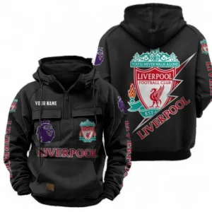 Liverpool F.C Fans Gift Tactical Quarter Zip Hoodie, All Over Print Tactical Quarter Zip Hoodie For Sport Fan, Custom Name EPL113073025444-Black