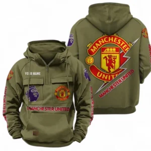Manchester United Fans Gift Tactical Quarter Zip Hoodie, All Over Print Tactical Quarter Zip Hoodie For Sport Fan, Custom Name EPL113073025446-Army Green
