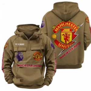 Manchester United Fans Gift Tactical Quarter Zip Hoodie, All Over Print Tactical Quarter Zip Hoodie For Sport Fan, Custom Name EPL113073025446-Khaki