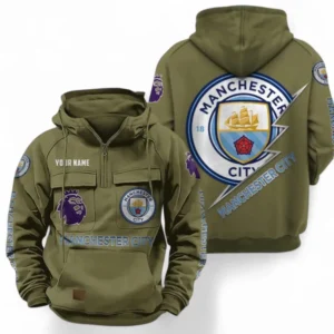 Manchester City F.C Fans Gift Tactical Quarter Zip Hoodie, All Over Print Tactical Quarter Zip Hoodie For Sport Fan, Custom Name EPL113073025450-Army Green