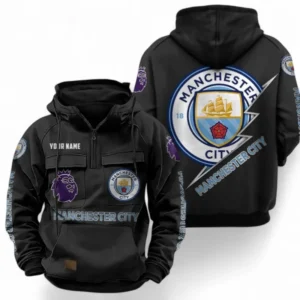 Manchester City F.C Fans Gift Tactical Quarter Zip Hoodie, All Over Print Tactical Quarter Zip Hoodie For Sport Fan, Custom Name EPL113073025450-Black