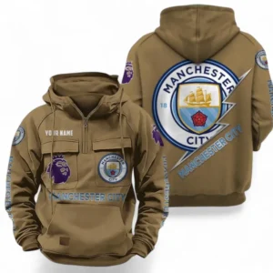 Manchester City F.C Fans Gift Tactical Quarter Zip Hoodie, All Over Print Tactical Quarter Zip Hoodie For Sport Fan, Custom Name EPL113073025450-Khaki