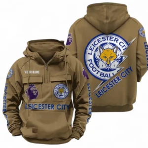 Leicester City Fans Gift Tactical Quarter Zip Hoodie, All Over Print Tactical Quarter Zip Hoodie For Sport Fan, Custom Name EPL113073025451-Khaki