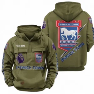 Ipswich Town Fans Gift Tactical Quarter Zip Hoodie, All Over Print Tactical Quarter Zip Hoodie For Sport Fan, Custom Name EPL113073025454-Army Green