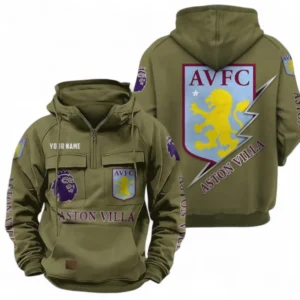 Aston Villa F.C Fans Gift Tactical Quarter Zip Hoodie, All Over Print Tactical Quarter Zip Hoodie For Sport Fan, Custom Name EPL113073025455-Army Green