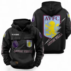 Aston Villa F.C Fans Gift Tactical Quarter Zip Hoodie, All Over Print Tactical Quarter Zip Hoodie For Sport Fan, Custom Name EPL113073025455-Black