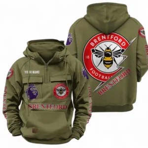 Brentford FC Fans Gift Tactical Quarter Zip Hoodie, All Over Print Tactical Quarter Zip Hoodie For Sport Fan, Custom Name EPL113073025458-Army Green