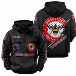 Brentford FC Fans Gift Tactical Quarter Zip Hoodie, All Over Print Tactical Quarter Zip Hoodie For Sport Fan, Custom Name EPL113073025458-Black