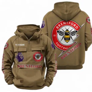 Brentford FC Fans Gift Tactical Quarter Zip Hoodie, All Over Print Tactical Quarter Zip Hoodie For Sport Fan, Custom Name EPL113073025458-Khaki