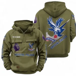 Crystal Palace F.C Fans Gift Tactical Quarter Zip Hoodie, All Over Print Tactical Quarter Zip Hoodie For Sport Fan, Custom Name EPL113073025459-Army Green