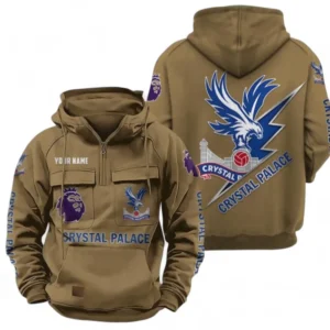 Crystal Palace F.C Fans Gift Tactical Quarter Zip Hoodie, All Over Print Tactical Quarter Zip Hoodie For Sport Fan, Custom Name EPL113073025459-Khaki