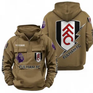 Fulham Fans Gift Tactical Quarter Zip Hoodie, All Over Print Tactical Quarter Zip Hoodie For Sport Fan, Custom Name EPL113073025461-Khaki