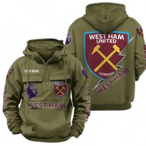 West Ham United FC Fans Gift Tactical Quarter Zip Hoodie, All Over Print Tactical Quarter Zip Hoodie For Sport Fan, Custom Name EPL113073025462-Army Green