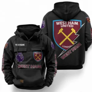 West Ham United FC Fans Gift Tactical Quarter Zip Hoodie, All Over Print Tactical Quarter Zip Hoodie For Sport Fan, Custom Name EPL113073025462-Black