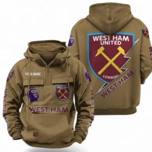 West Ham United FC Fans Gift Tactical Quarter Zip Hoodie, All Over Print Tactical Quarter Zip Hoodie For Sport Fan, Custom Name EPL113073025462-Khaki