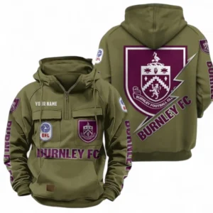 Burnley F.C Fans Gift Tactical Quarter Zip Hoodie, All Over Print Tactical Quarter Zip Hoodie For Sport Fan, Custom Name EPL113073025469-Army Green