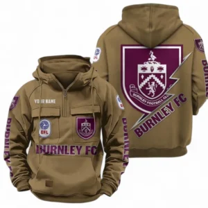 Burnley F.C Fans Gift Tactical Quarter Zip Hoodie, All Over Print Tactical Quarter Zip Hoodie For Sport Fan, Custom Name EPL113073025469-Khaki