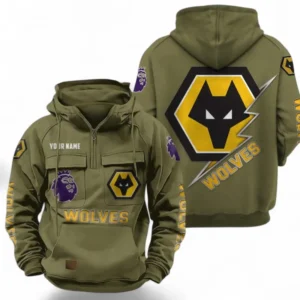 Wolverhampton Wanderers F.C Fans Gift Tactical Quarter Zip Hoodie, All Over Print Tactical Quarter Zip Hoodie For Sport Fan, Custom Name EPL113073025476-Army Green