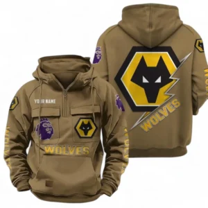 Wolverhampton Wanderers F.C Fans Gift Tactical Quarter Zip Hoodie, All Over Print Tactical Quarter Zip Hoodie For Sport Fan, Custom Name EPL113073025476-Khaki