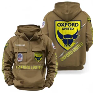 Oxford Utd Fans Gift Tactical Quarter Zip Hoodie, All Over Print Tactical Quarter Zip Hoodie For Sport Fan, Custom Name EPL113073025478-Khaki