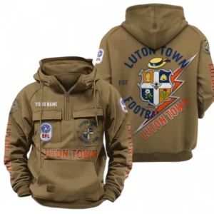 Luton Town Fans Gift Tactical Quarter Zip Hoodie, All Over Print Tactical Quarter Zip Hoodie For Sport Fan, Custom Name EPL113073025479-Khaki