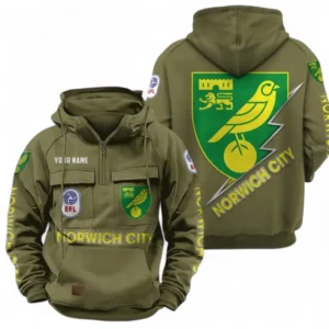 Norwich City Fans Gift Tactical Quarter Zip Hoodie, All Over Print Tactical Quarter Zip Hoodie For Sport Fan, Custom Name EPL113073025480-Army Green
