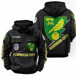 Norwich City Fans Gift Tactical Quarter Zip Hoodie, All Over Print Tactical Quarter Zip Hoodie For Sport Fan, Custom Name EPL113073025480-Black
