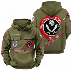 Sheffield United F.C Fans Gift Tactical Quarter Zip Hoodie, All Over Print Tactical Quarter Zip Hoodie For Sport Fan, Custom Name EPL113073025481-Army Green