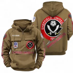 Sheffield United F.C Fans Gift Tactical Quarter Zip Hoodie, All Over Print Tactical Quarter Zip Hoodie For Sport Fan, Custom Name EPL113073025481-Khaki