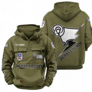 Derby County Fans Gift Tactical Quarter Zip Hoodie, All Over Print Tactical Quarter Zip Hoodie For Sport Fan, Custom Name EPL113073025483-Army Green