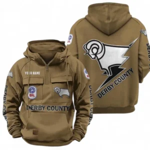 Derby County Fans Gift Tactical Quarter Zip Hoodie, All Over Print Tactical Quarter Zip Hoodie For Sport Fan, Custom Name EPL113073025483-Khaki