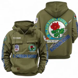 Blackburn Rovers Fans Gift Tactical Quarter Zip Hoodie, All Over Print Tactical Quarter Zip Hoodie For Sport Fan, Custom Name EPL113073025484-Army Green