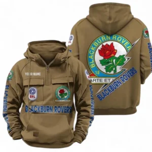 Blackburn Rovers Fans Gift Tactical Quarter Zip Hoodie, All Over Print Tactical Quarter Zip Hoodie For Sport Fan, Custom Name EPL113073025484-Khaki