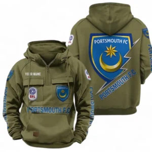 Portsmouth Fans Gift Tactical Quarter Zip Hoodie, All Over Print Tactical Quarter Zip Hoodie For Sport Fan, Custom Name EPL113073025486-Army Green