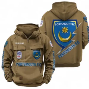 Portsmouth Fans Gift Tactical Quarter Zip Hoodie, All Over Print Tactical Quarter Zip Hoodie For Sport Fan, Custom Name EPL113073025486-Khaki