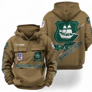 Plymouth Argyle Fans Gift Tactical Quarter Zip Hoodie, All Over Print Tactical Quarter Zip Hoodie For Sport Fan, Custom Name EPL113073025487-Khaki