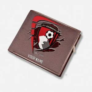 AFC Bournemouth Fans Gift Horizontal Leather Wallet, All Over Print Horizontal Leather Wallet For Sport Fan, Custom Name EPL114073125342-Brown