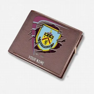 Burnley Fans Gift Horizontal Leather Wallet, All Over Print Horizontal Leather Wallet For Sport Fan, Custom Name EPL114073125347-Brown