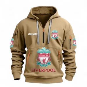Liverpool Fans Gift Hoodie Half Zipper, All Over Print Hoodie Half Zipper For Sport Fan, Custom Name EPL116073125000-Khaki
