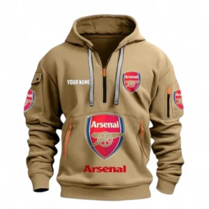 Arsenal Fans Gift Hoodie Half Zipper, All Over Print Hoodie Half Zipper For Sport Fan, Custom Name EPL116073125001-Khaki