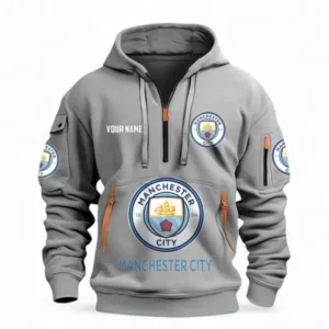 Manchester City Fans Gift Hoodie Half Zipper, All Over Print Hoodie Half Zipper For Sport Fan, Custom Name EPL116073125003-Grey