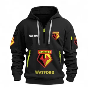 Watford Fans Gift Hoodie Half Zipper, All Over Print Hoodie Half Zipper For Sport Fan, Custom Name EPL116073125020-Black