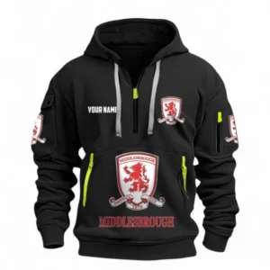 Middlesbrough Fans Gift Hoodie Half Zipper, All Over Print Hoodie Half Zipper For Sport Fan, Custom Name EPL116073125021-Black