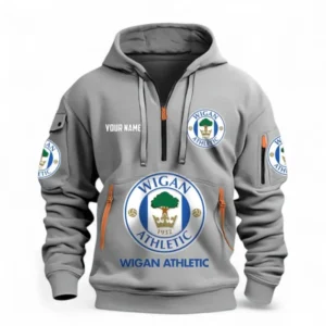 Wigan Athletic Fans Gift Hoodie Half Zipper, All Over Print Hoodie Half Zipper For Sport Fan, Custom Name EPL116073125022-Grey