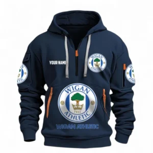 Wigan Athletic Fans Gift Hoodie Half Zipper, All Over Print Hoodie Half Zipper For Sport Fan, Custom Name EPL116073125022-Navy